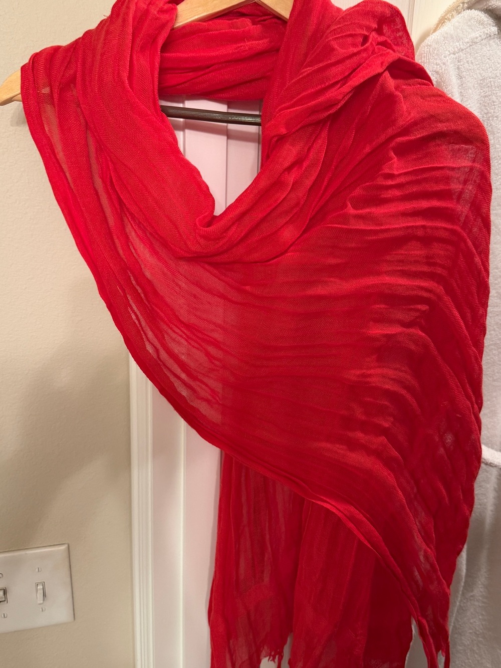 Chan Luu Vibrant Red Crinkled Lightweight Scarf Wrap